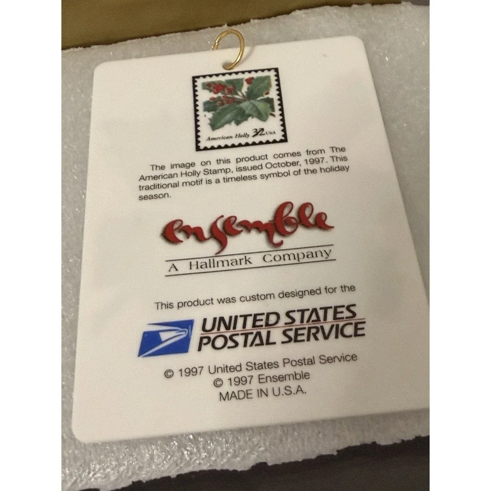 VTG 1997 HALLMARK ENSEMBLE Christmas Ornament‎ U.S. American USPS Stamps Holly
